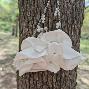 Elegant White Ruffled Handbag